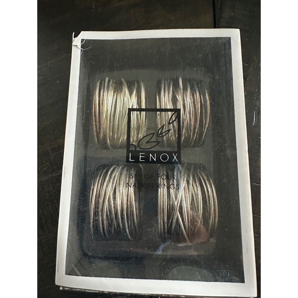 Lenox Tin Can Alley 2 Silver Napkin Rings Set of 4 Wire Wrap Nest Design 7208GUC